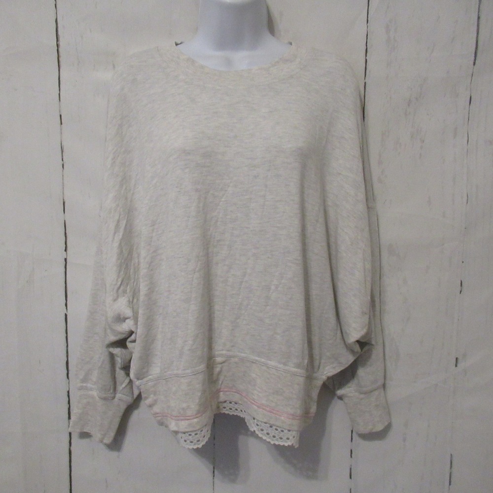 Intimately Free People Top S Gray Dream State Pullover Lace Dolman Sleeve Lounge